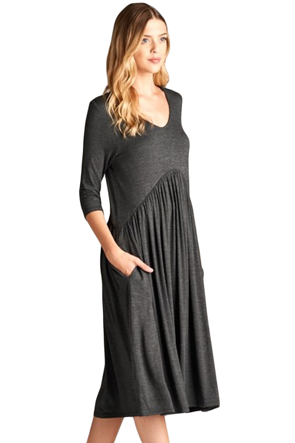 BY61653-11 Gray  Sleeve Draped Swing Dress